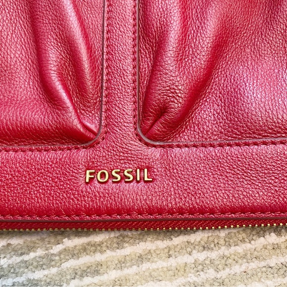 Fossil Piper Expandable Red Leather Crossbody Satchel - Picture 13 of 15